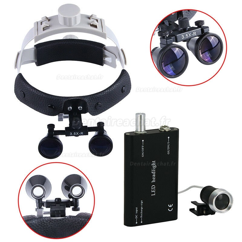 3.5X 420mm Loupe binoculaire dentaire bandeau en cuir + LED lampe frontale médical